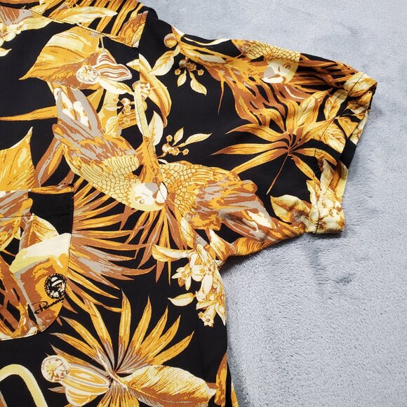 Panama Jack Hawaiian Shirt Tropical Flowers and Beer Mugs Gold Black Men Sz XL - Picture 7 of 11
